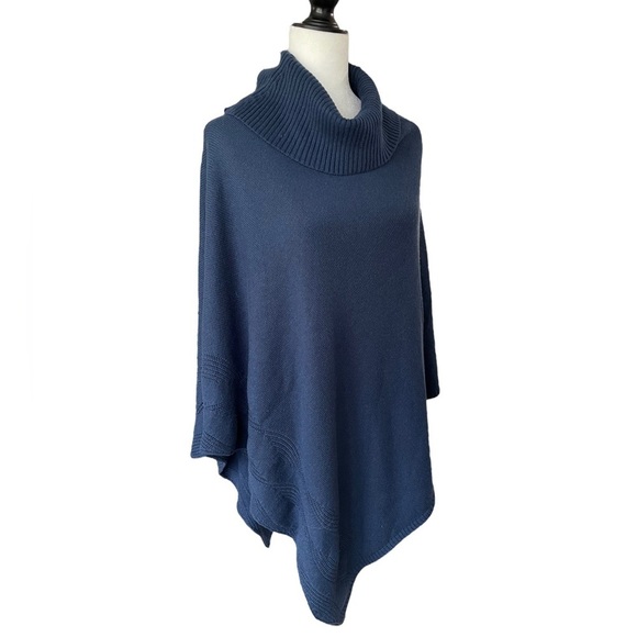 Soft Surroundings Wool Cashmere blend knit sweater poncho navy blue one size - Picture 3 of 8